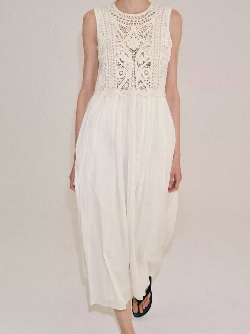 Zara Cream Crochet Bodice Maxi Dress - Picture 4 of 9